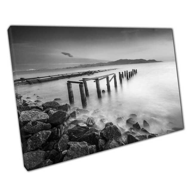Abandoned Jetty Black White Canvas Print Pulau Pinang Island Wall Art For Home Office Decor - image 1