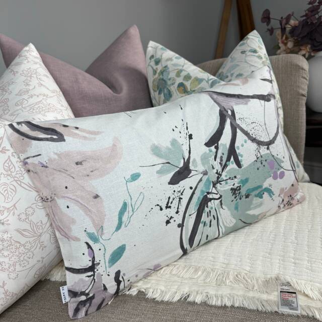 Villa Nova Artesia Eden Floral Cushion Cover Abstract Double-Sided Pillow in White, Teal & Lilac - image 1
