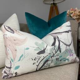 Villa Nova Artesia Eden Floral Cushion Cover Abstract Double-Sided Pillow in White, Teal & Lilac - thumbnail 2