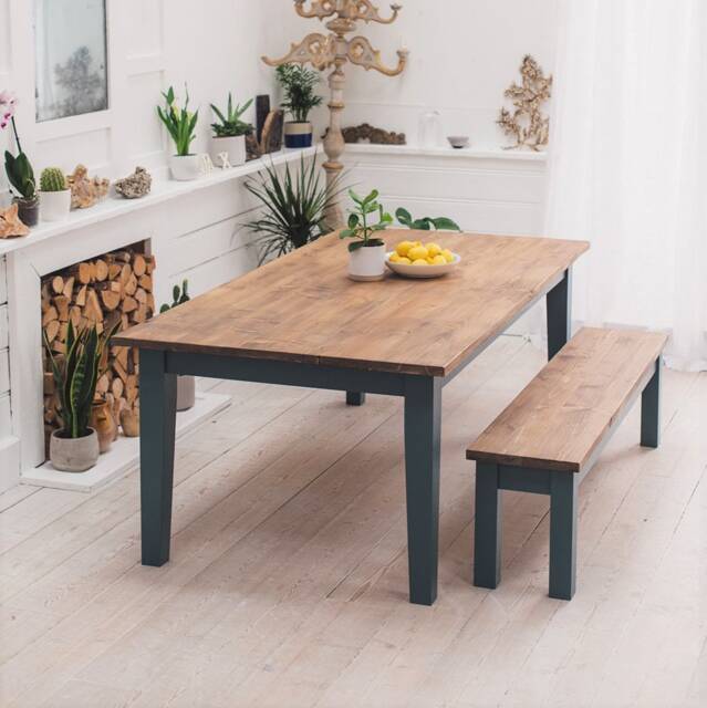 Wide Bakery Dining Table - Farmhouse Rustic Handmade Custom Made in The UK - image 1