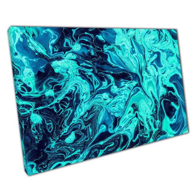 Elegant Blue Fluid Ink Abstract Canvas Print Modern Home Office Wall Art Decor - image 1