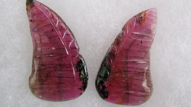 Watermelon Pink Tourmaline Butterfly Wings Bicolor Gemstone Carving Collector Piece - image 1