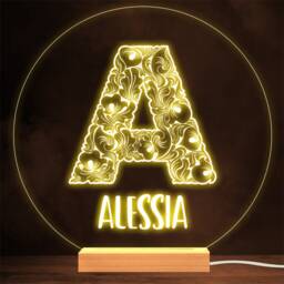 Floral Font Letter Initial A Personalised Gift Lamp Night Light - thumbnail 1