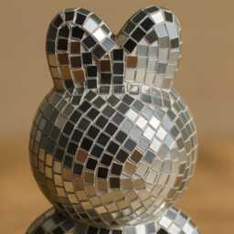 Disco Rabbit Figurine Real Glass Mirror Tile, 70S Retro Decor - thumbnail 3