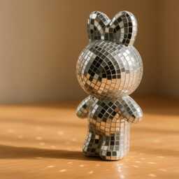 Disco Rabbit Figurine Real Glass Mirror Tile, 70S Retro Decor - thumbnail 4