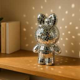 Disco Rabbit Figurine Real Glass Mirror Tile, 70S Retro Decor - thumbnail 2