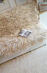 Handmade Wool Flokati Coverlet, Soft & Cozy Shaggy Blanket, Throw For Sofa, Couch, Or Bed, Fluffy Rug, Hand Woven Scandi Rug - thumbnail 1