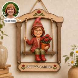 Personalized Grandma Gnome Garden Sign, Custom Name Wooden Wall Decor, Unique 2D Printed Gift For Mother's Day, Outdoor Home Plaque - thumbnail 1