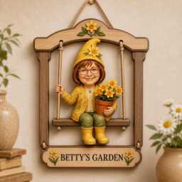 Personalized Grandma Gnome Garden Sign, Custom Name Wooden Wall Decor, Unique 2D Printed Gift For Mother's Day, Outdoor Home Plaque - thumbnail 3