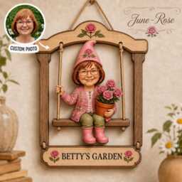 Personalized Grandma Gnome Garden Sign, Custom Name Wooden Wall Decor, Unique 2D Printed Gift For Mother's Day, Outdoor Home Plaque - thumbnail 2
