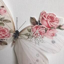 Shabby Chic 3D Butterfly Wall Decor Pink Rose Decals, Set Of 4 - thumbnail 3