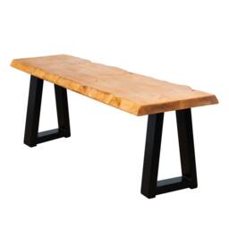 Rustic Live Edge Bench With Chunky Trapezium Legs - Industrial Reclaimed Timber Style