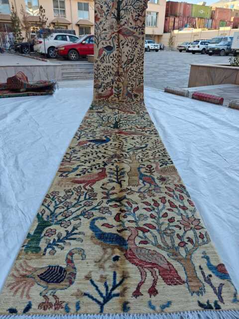 Handwoven Wool Chobi Runner Persian Peacock Design, 2.3x13.9 Ft - image 1
