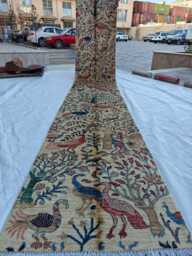Handwoven Wool Chobi Runner Persian Peacock Design, 2.3x13.9 Ft - thumbnail 1