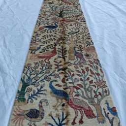 Handwoven Wool Chobi Runner Persian Peacock Design, 2.3x13.9 Ft - thumbnail 2