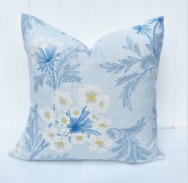 Laura Ashley Sandford Seaspray Cushion, Blue Floral Fabric Both Sides, Handmade With A Zip Fastening 16 - image 1
