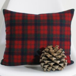 Plaid Wool Pillow Cover - Accent Pillow Luxe Lodge, Pacific Northwest, Wool Red & Blue Decorative Cover Ready To Ship - thumbnail 2