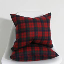 Plaid Wool Pillow Cover - Accent Pillow Luxe Lodge, Pacific Northwest, Wool Red & Blue Decorative Cover Ready To Ship - thumbnail 3