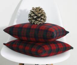 Plaid Wool Pillow Cover - Accent Pillow Luxe Lodge, Pacific Northwest, Wool Red & Blue Decorative Cover Ready To Ship - thumbnail 1