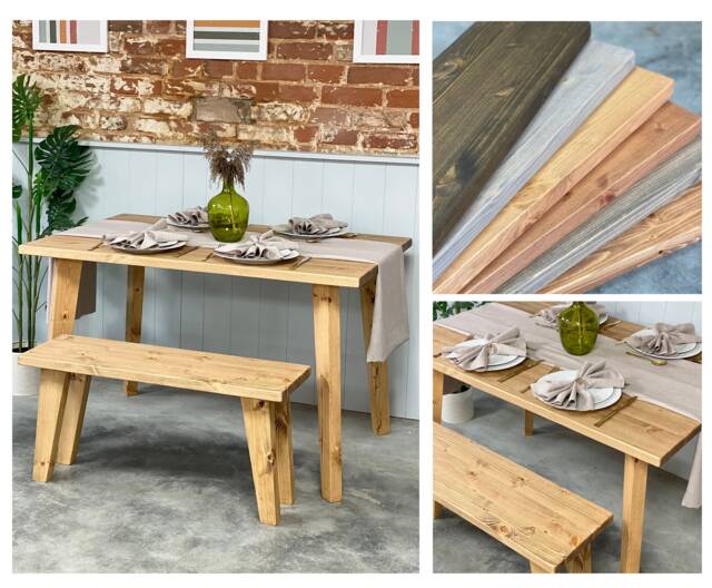 Noord // Scandinavian Dining Table & Bench With Pine Tapered Legs - image 1
