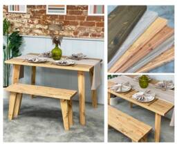 Noord // Scandinavian Dining Table & Bench With Pine Tapered Legs