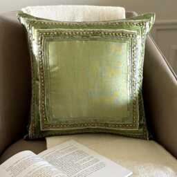 Green Art Silk, Sequin Embellished Bordered Pattern, Modern Throw Pillow Cover/Euro Sham - Envy - thumbnail 1