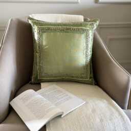 Green Art Silk, Sequin Embellished Bordered Pattern, Modern Throw Pillow Cover/Euro Sham - Envy - thumbnail 3