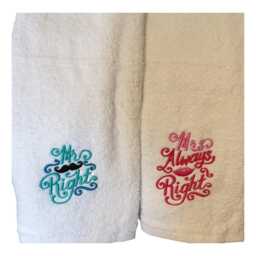Embroidered Mr Right & Mrs Always Hand Towels - thumbnail 1