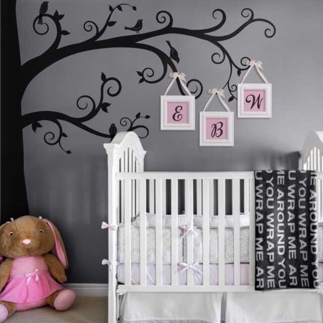 Corner Swirly Tree Wall Decal Nursery Decor, Over Crib - image 1