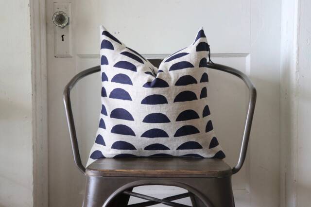 Indigo Linen Pillow Cover Hand Block Printed Boho Chic Home Decor - image 1