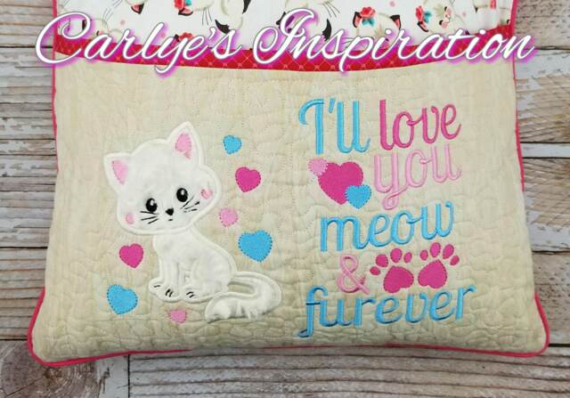 Meow & Furever Bundle Storybook Pillow Designs - 5x7 Design Includes 2 Digital Designs Cat Applique & Words Valentine's Day - image 1