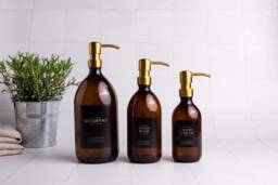 Amber Glass Soap Dispenser Refillable Bottle With Gold Pump