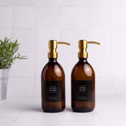 Amber Glass Soap Dispenser Refillable Bottle With Gold Pump - thumbnail 2