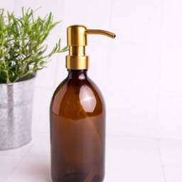 Amber Glass Soap Dispenser Refillable Bottle With Gold Pump - thumbnail 3