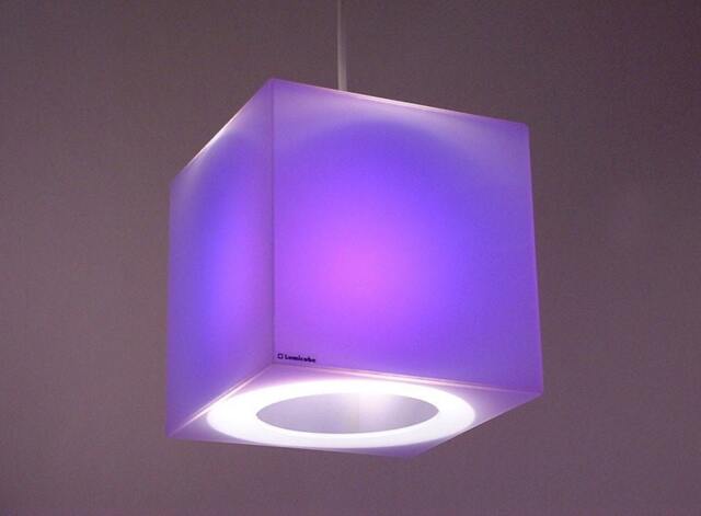 Purple & Other Cool Colours - 175mm Cube Lampshade - Frost Perspex Containing A Blue, Turquoise, Orange, Or Pink Coloured Gel Filter - image 1