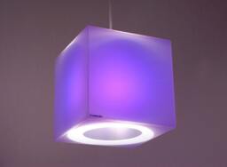 Purple & Other Cool Colours - 175mm Cube Lampshade - Frost Perspex Containing A Blue, Turquoise, Orange, Or Pink Coloured Gel Filter