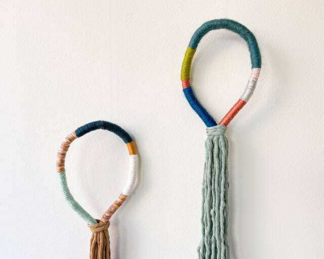 Set Of 2 Pastel Wall Tassels For Boho Home Decor - Pair Fringed Wrapped Rope Loops - image 1
