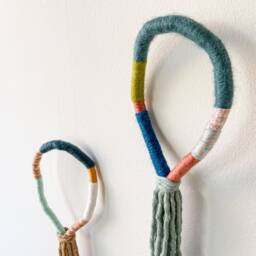 Set Of 2 Pastel Wall Tassels For Boho Home Decor - Pair Fringed Wrapped Rope Loops - thumbnail 3