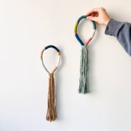 Set Of 2 Pastel Wall Tassels For Boho Home Decor - Pair Fringed Wrapped Rope Loops - thumbnail 2