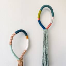 Set Of 2 Pastel Wall Tassels For Boho Home Decor - Pair Fringed Wrapped Rope Loops - thumbnail 4