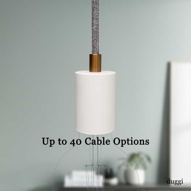 Plug in Pendant Light - White + Gold Hanging Fabric Cable Wall Cord & Minimal Modern E27 Lamp Holder Reading, Ambient Mood Lighting - image 1