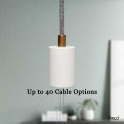 Plug in Pendant Light - White + Gold Hanging Fabric Cable Wall Cord & Minimal Modern E27 Lamp Holder Reading, Ambient Mood Lighting