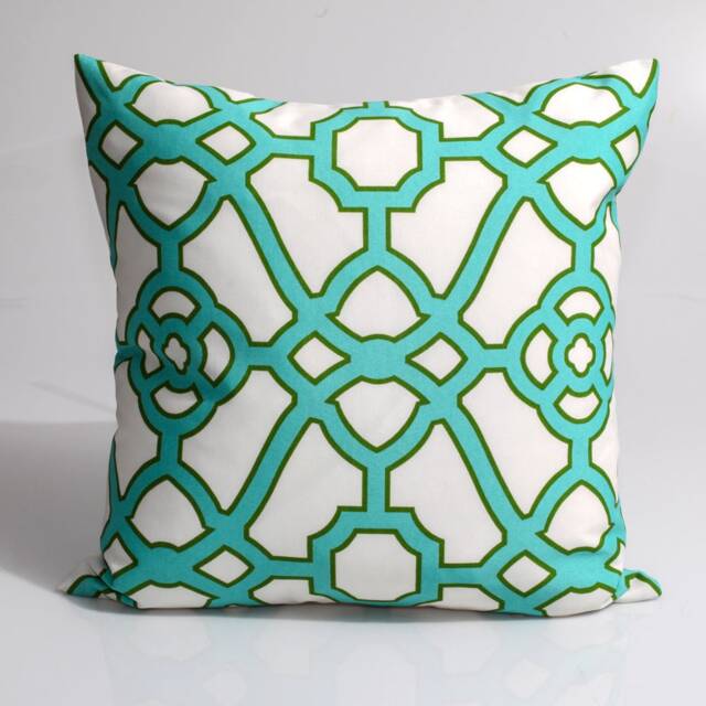 Aqua Trellis Pillow Cover, Geometric Indoor Outdoor Sofa - image 1