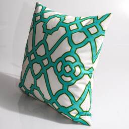 Aqua Trellis Pillow Cover, Geometric Indoor Outdoor Sofa - thumbnail 2