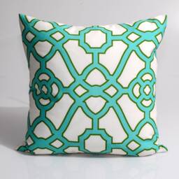 Aqua Trellis Pillow Cover, Geometric Indoor Outdoor Sofa - thumbnail 1