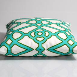 Aqua Trellis Pillow Cover, Geometric Indoor Outdoor Sofa - thumbnail 3