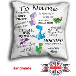 Personalised Dinosaur Cushion Son/Grandson Pillow Personalise Cuddle Gift Card - thumbnail 2