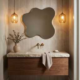 Modern Wavy Mirror - Gold Brass Irregular Wall - thumbnail 2