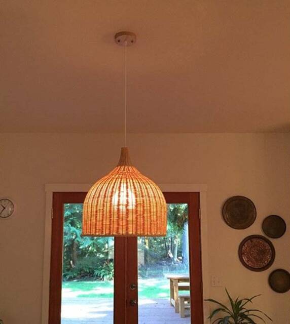 "Basket Rattan Pendant Light, Cone Ceiling Lighting, Vinatge Fixture, Lampshade Width 13.7""/17.7" - image 1