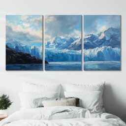 Patagonia Glacier 3 Panel Split Canvas Wall Art Cool Toned Mountain Landscape Scenic Ice Field Oil Painting Framed Home Decor - thumbnail 2